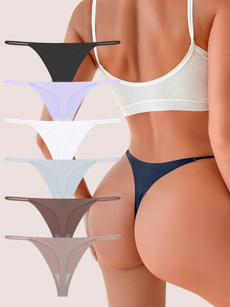 6PCS/SET Seamless Thong Women Thin Strap Low Waist High Flexibility Panties Sexy Ladies Briefs Comfortable Multicolor Underwear