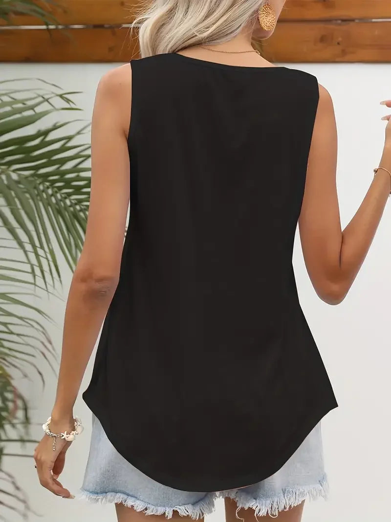 Plus Size Women's 3 Piece Square Neck Pleated Tank Top Set Sleeveless