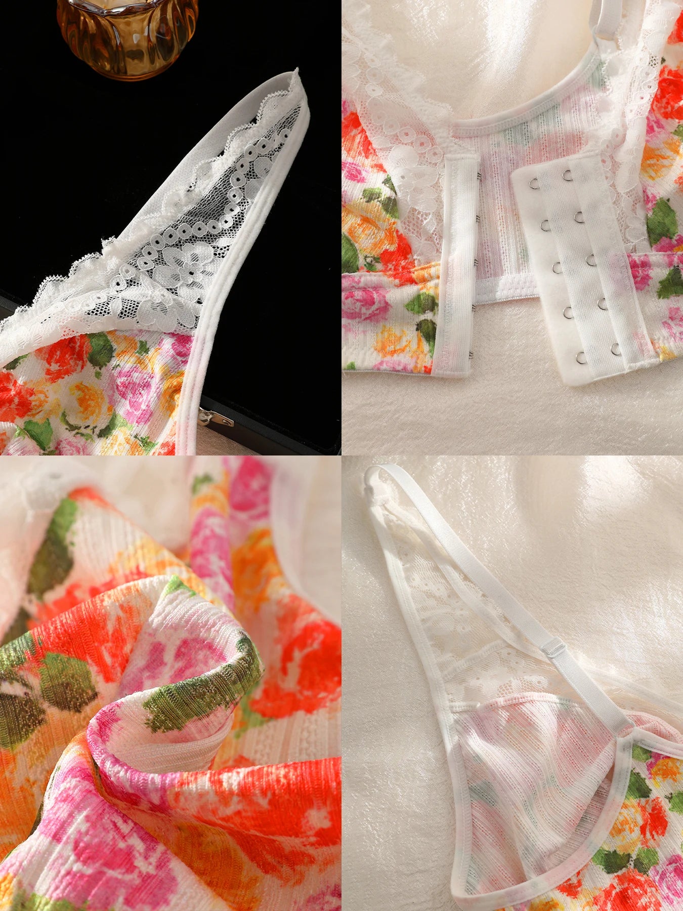 1pc Women's Floral Print Wireless Bra, Lace Trim Adjustable Straps Front Closure Comfort Bralette (S-XXL)