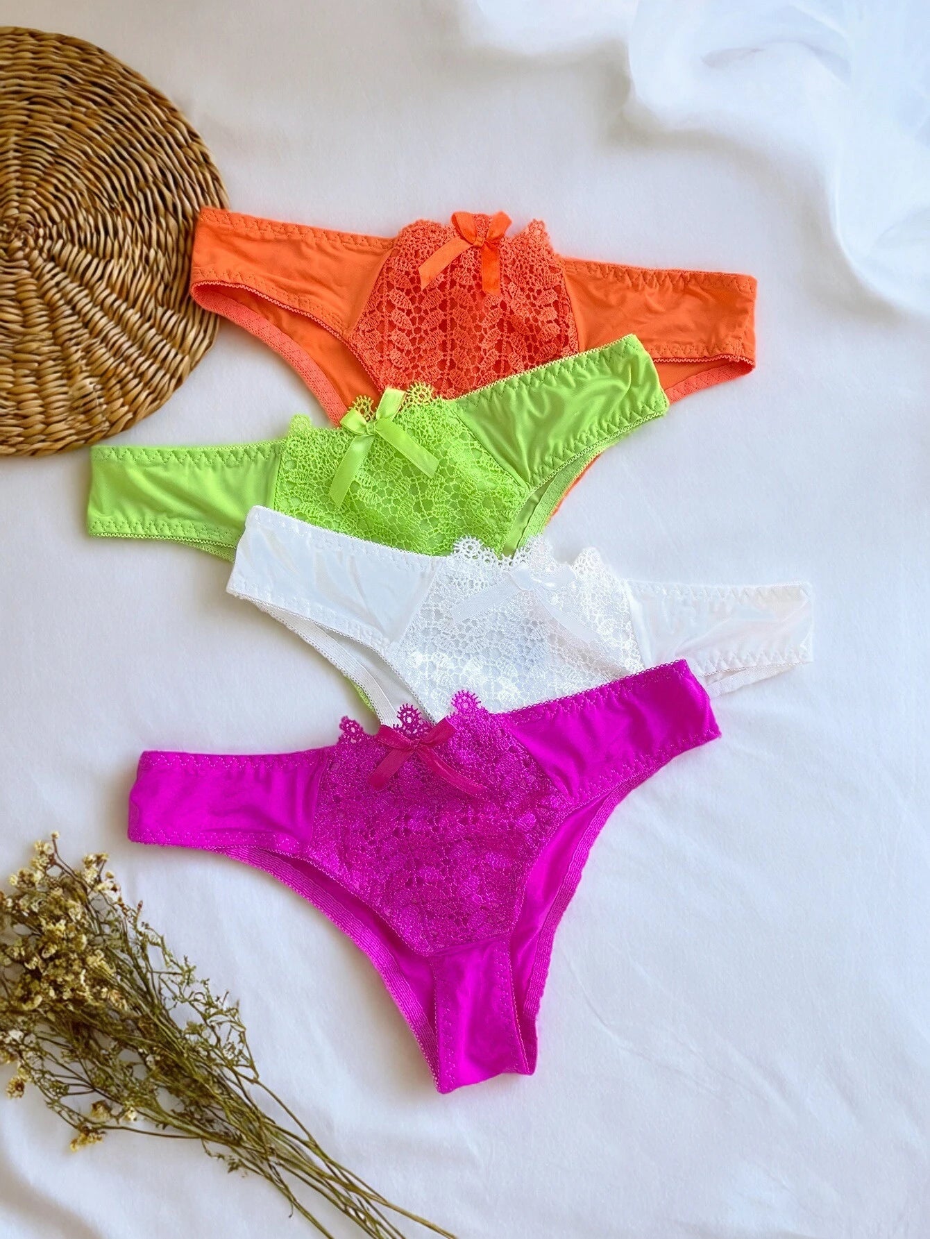 4-Pack Women's Underwear with Stylish Solid Color, Sexy and Close-Fitting, Featuring Bowknot Lace Triangle Bikini Panties