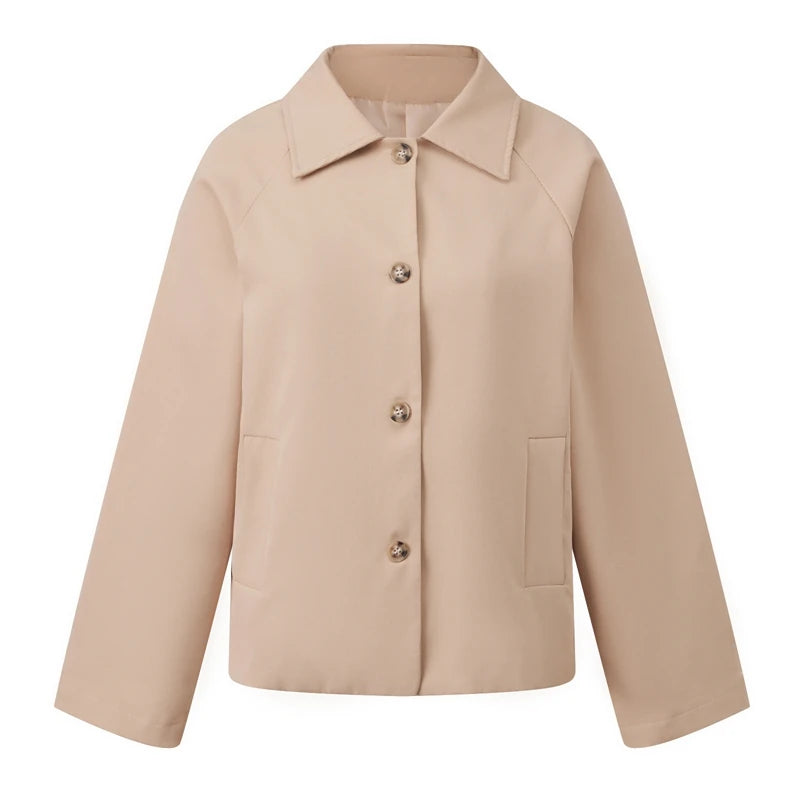 Women Casual Fall Jacket Lapel Neck Button-Down Long Sleeve Coat for Daily Outing Office Travel