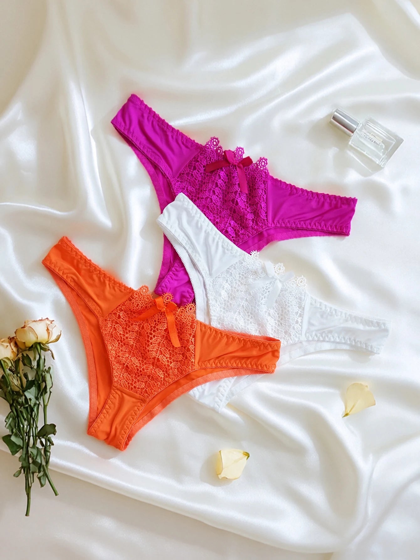 4-Pack Women's Underwear with Stylish Solid Color, Sexy and Close-Fitting, Featuring Bowknot Lace Triangle Bikini Panties