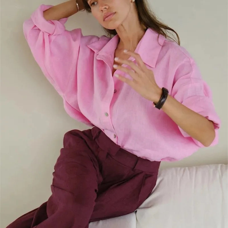 Ammug White Women's Shirt Long Sleeve Elegant Solid Blouse Woman Vintage Summer Loose Shirts for Women Basic Top Collar