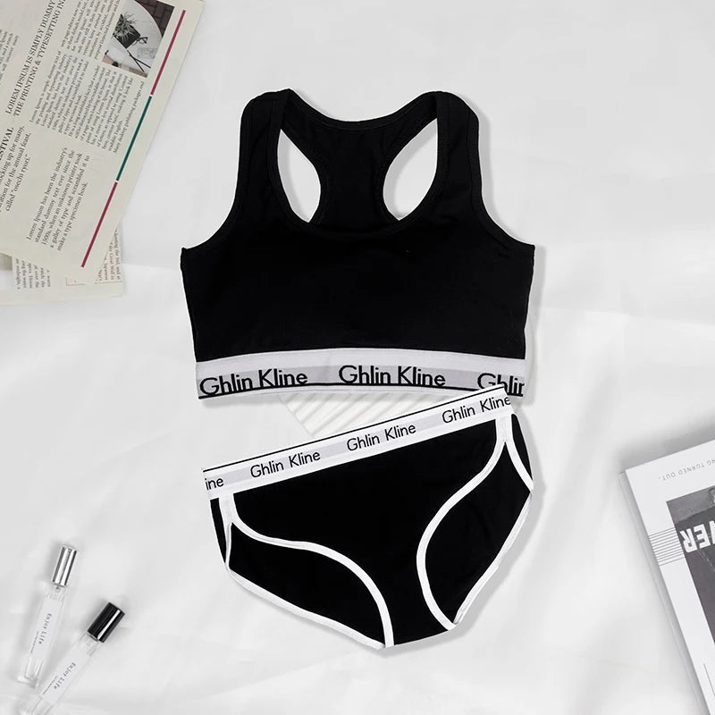 2PCS Fashion Sports Bra Panty Set Body Shaped Sponge Pad Vest with Underwear